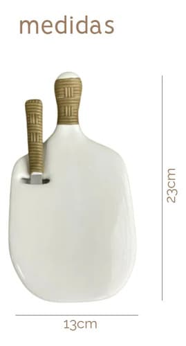 Tabua De Servir Petiscos Cerâmica Com Espátula Branca Branco/caramelo