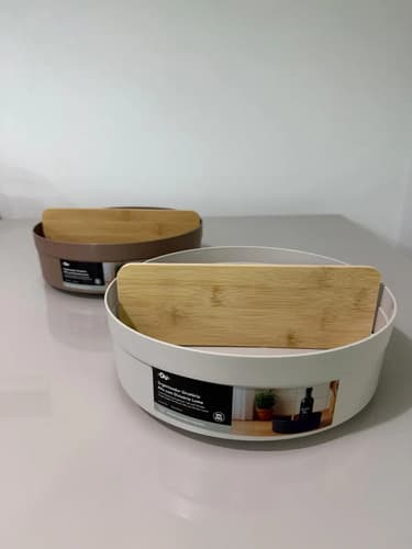 Organizador Tempero/maquiagem Giratório Divisória De Bambu Bege