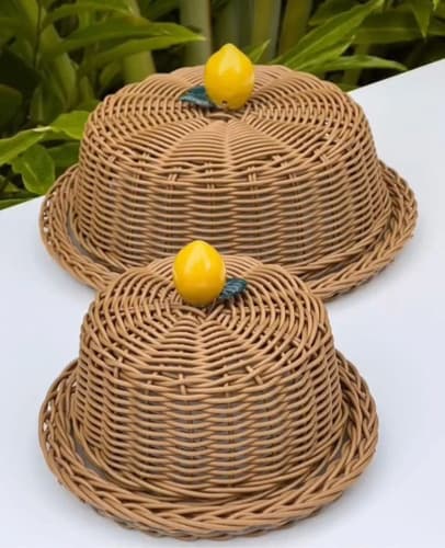Kit Queijeira + Boleira Vime Aplique Limão Siciliano Caramelo