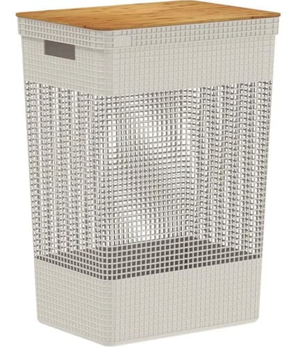 Cesto Roupas Grid 49l Tampa Bambu Bege