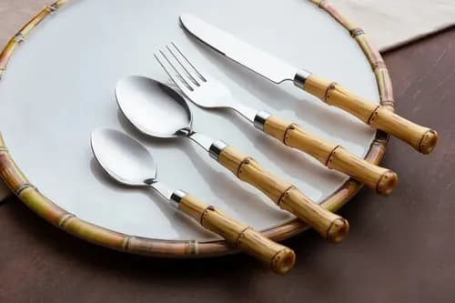 Faqueiro 24 Peças De Aço Inox Com Cabo De Plástico De Bambu Bambu