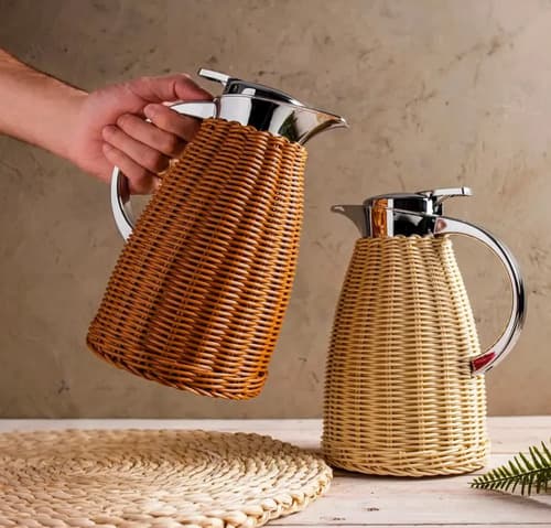 Garrafa Térmica De Aço Inox Rattan Marrom Wolff Bege
