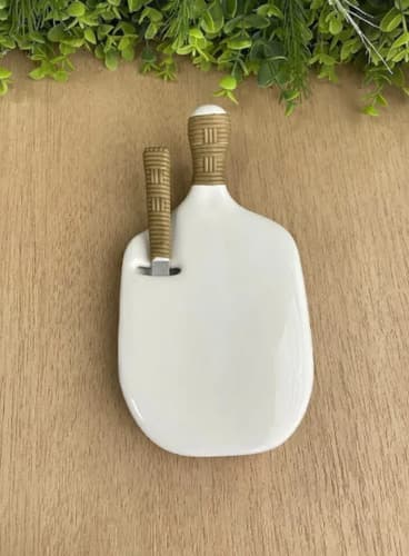 Tabua De Servir Petiscos Cerâmica Com Espátula Branca Branco/caramelo