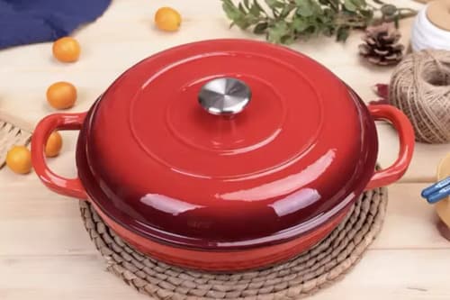 Panela Caçarola Redonda Ferro Fundido Esmaltada Com Tampa Vermelho