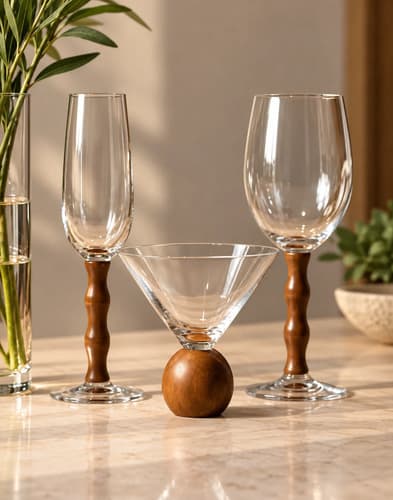 Kit 4 Taças Vinho/água Esfera Madeira 625ml Madeira