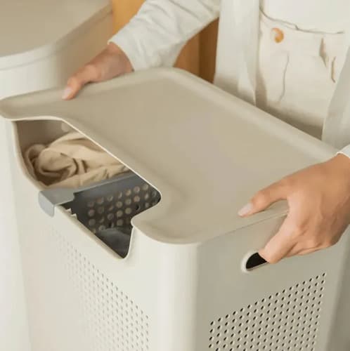 Cesto Roupa Duplo Compartimento 50l Divisória Lavanderia Ou Branco Calado