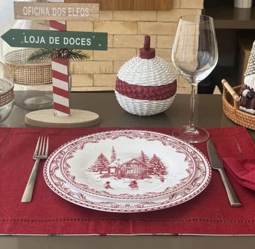 Jogo De Pratos 12 Pçs Natal Vidro Opalino Branco/vermelho Branco/vermelho Natal