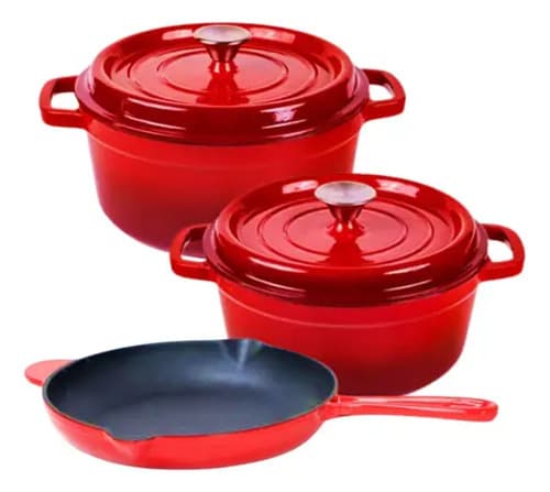 Frigideira Ferro Fundido Esmaltada Redonda 27cm Vermelho
