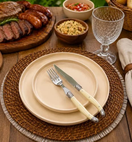 Jogo De Talheres Para Churrasco 12 Pçs Garfo E Faca Bege