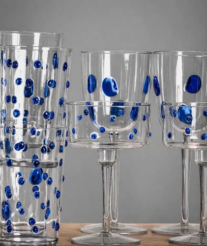 Kit Copos E Bowls Acrilico Bolhas 18 Pçs Azul Transparente Azul