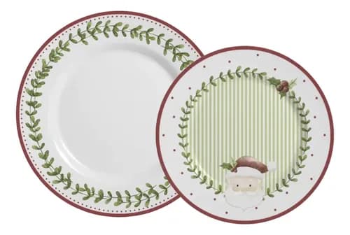 Jogo Jantar Natalino Ludic Noel Mesa Posta 12 Peças Verde Noel