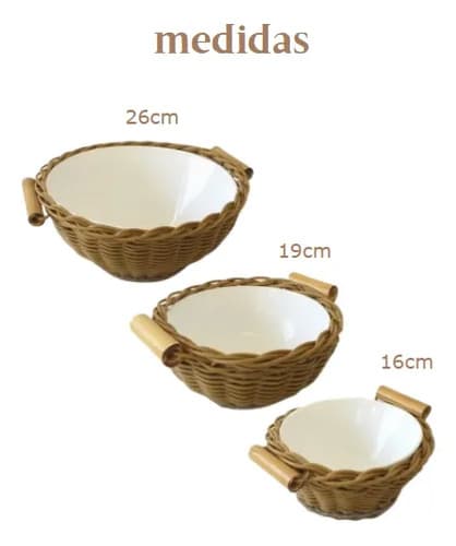 Kit Bowl Ceramica Vime 3 Peças Caramelo Para Servir Caramelo
