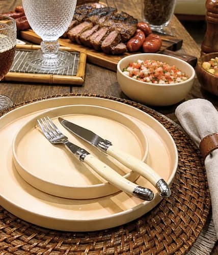 Jogo De Talheres Para Churrasco 12 Pçs Garfo E Faca Bege