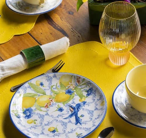 Kit Boleira + 6 Pratos Sobremesa 23cm Sicilia Alleanza Branco/azul