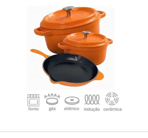 Panela Caçarola Ferro Fundido Esmaltada Redonda 20cm Laranja