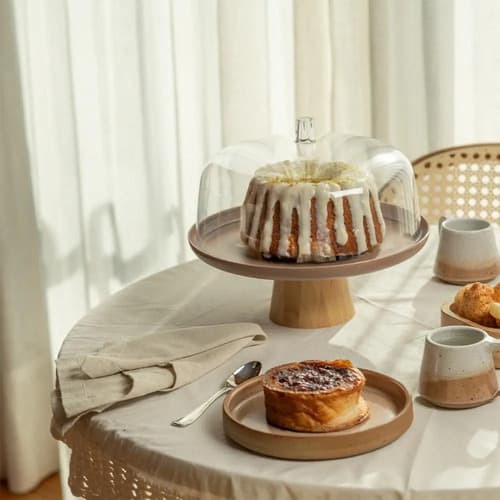 Boleira Com Cúpula E Pé Bambu 25cm Cor Bege Bege