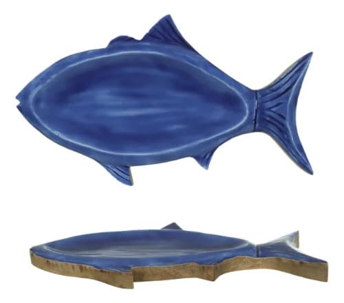 Petisqueira Nautica Madeira 2,5x20x34cm Peixe Azul