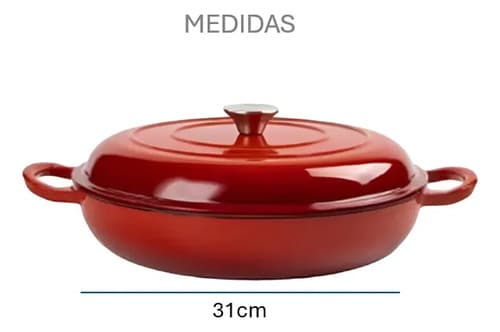 Panela Caçarola Ferro Fundido Esmaltada 30cm Vermelho