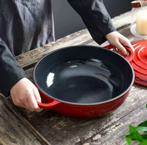 Panela Caçarola Redonda Ferro Fundido Esmaltada Com Tampa Vermelho