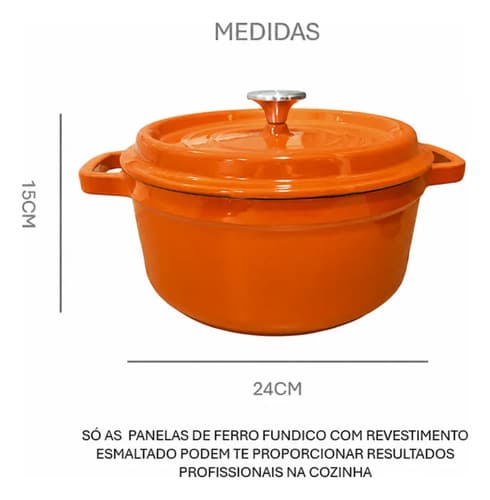 Kit Panela 24cm + Frigideira 27cm Ferro Fundido Esmaltado Laranja