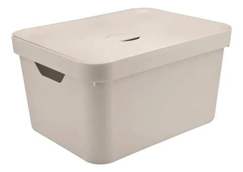 Caixa Organizadora Cube Grande Com Tampa 32l Ou Bege Lisa