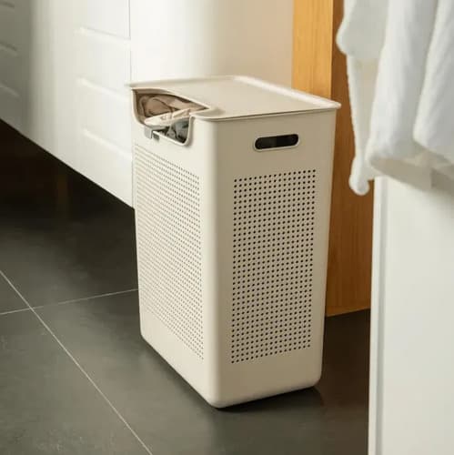 Cesto Roupa Duplo Compartimento 50l Divisória Lavanderia Ou Branco Calado