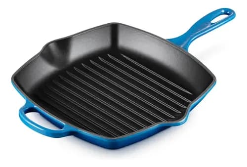 Frigideira Grelha Ferro Fundido Esmaltada Nkf Home Azul