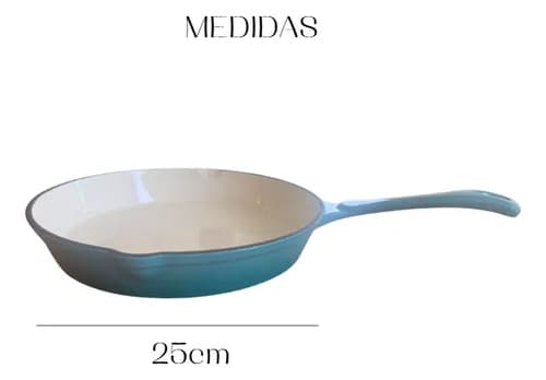Frigideira Ferro Fundido Esmaltada Fundo Branco Azul-turquesa