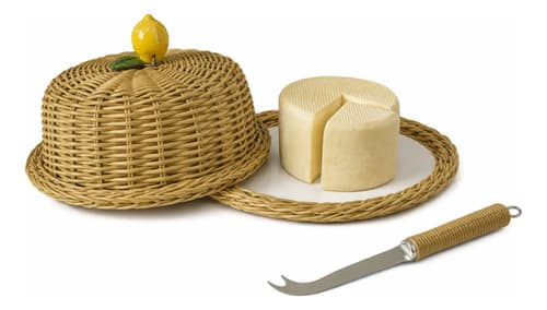 Kit Queijeira + Boleira Vime Aplique Limão Siciliano Caramelo