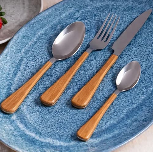 Faqueiro 24 Peças De Aço Inox Milão Com Cabo Amadeirado Prateado
