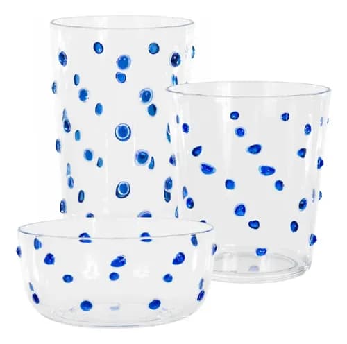 Kit Copos E Bowls Acrilico Bolhas 18 Pçs Azul Transparente Azul