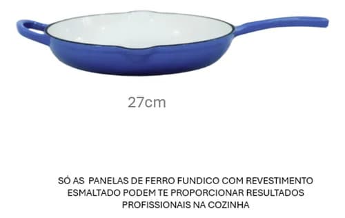 Frigideira Ferro Fundido Esmaltada Fundo Branco Azul