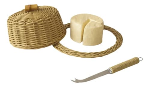 Queijeira Vime Puxador Bambu C/ Prato Acrílico 25cm E Faca Caramelo