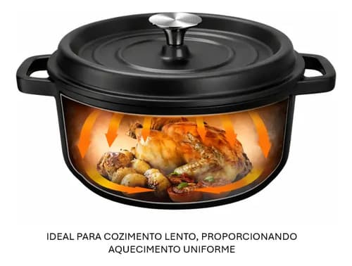 Kit 3 Panelas Redonda Caçarola Ferro Fundido Esmaltada Preto