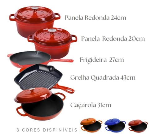 Panela Caçarola Ferro Fundido Esmaltada Redonda 20cm Laranja