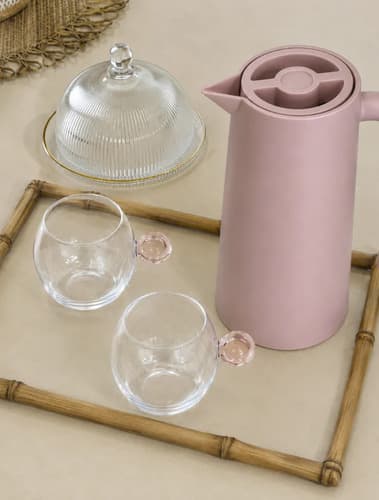 Kit 6 Xícaras Borossolicato Café Alça Vidro Rosa Rosa-claro Vidro