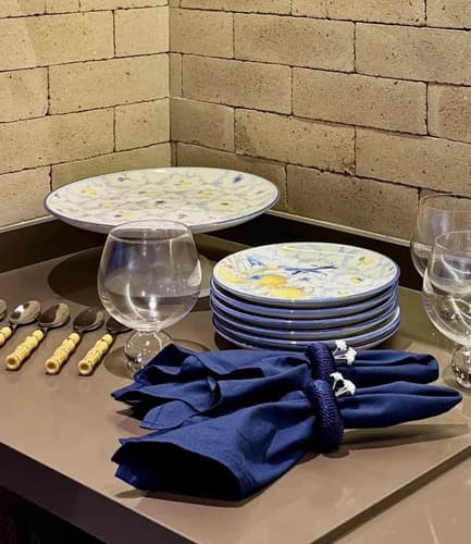 Kit Boleira + 6 Pratos Sobremesa 23cm Sicilia Alleanza Branco/azul