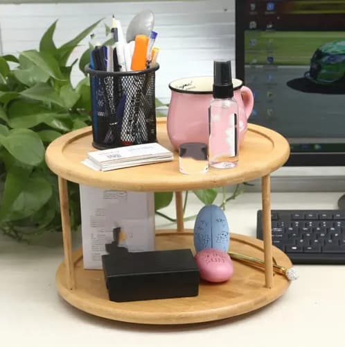 Organizador De Tempero Duplo Bambu Cozinha/maquiagem Marrom-claro