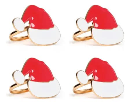 Anel De Guardanapo 4cm 4 Peças Gorro Papai Noel Vermelho