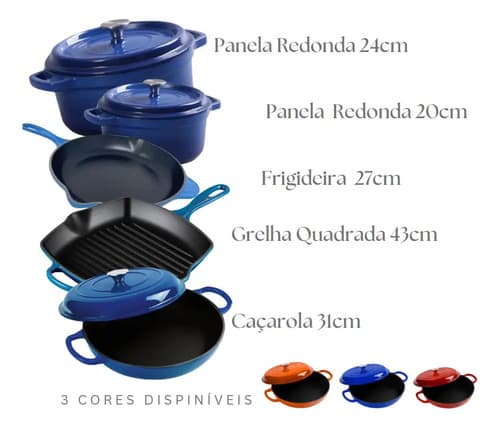 Frigideira Ferro Fundido Esmaltada Redonda 27cm Azul
