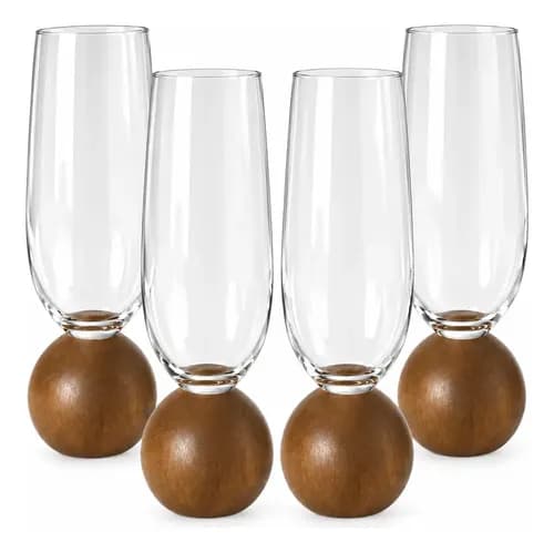 Jogo 4 Taças Champanhe 210ml Com Base Esfera Madeira Madeira