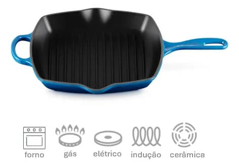 Frigideira Grelha Ferro Fundido Esmaltada Nkf Home Azul