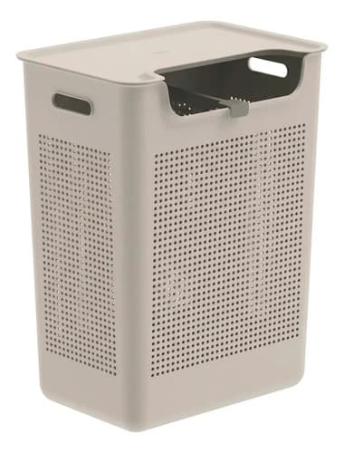 Cesto Roupa Duplo Compartimento 50l Divisória Lavanderia Ou Bege Calado