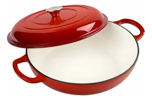 Panela Caçarola Ferro Fundido Esmaltada 26cm Com Tampa Vermelho