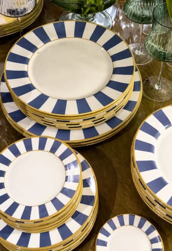 Jogo De Prato Porcelama Strip 12 Peças Alleanza Azul Liso
