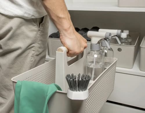 Kit Lavanderia Organização 3 Pç Cesto Borrifador + Escova Ou Bege