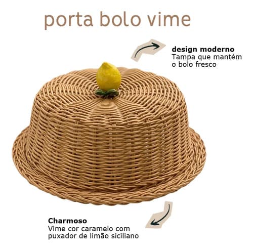 Kit Queijeira + Boleira Vime Aplique Limão Siciliano Caramelo