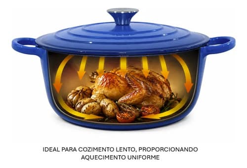 Panela Ferro Fundido Esmaltada Com Interior Branco 28cm Azul