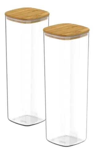 Kit 2 Potes Herméticos 2l Tampa Bambu Transparente Transparente