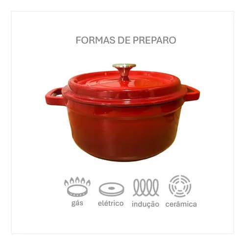 Panela Caçarola Ferro Fundido Esmaltada Redonda 24cm
